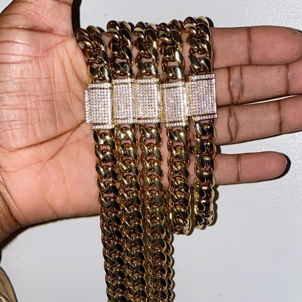 Miami cubanlink gold plated 18k chains with bracelet 24 26 inches